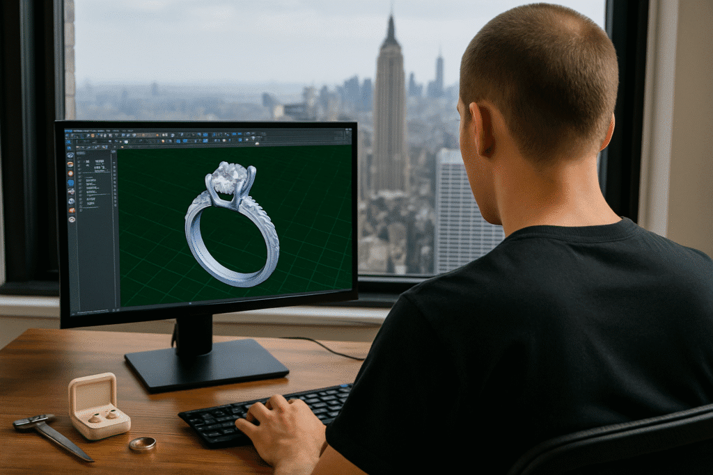 jewelry cad design expert working in New York creating 3D engagement ring model